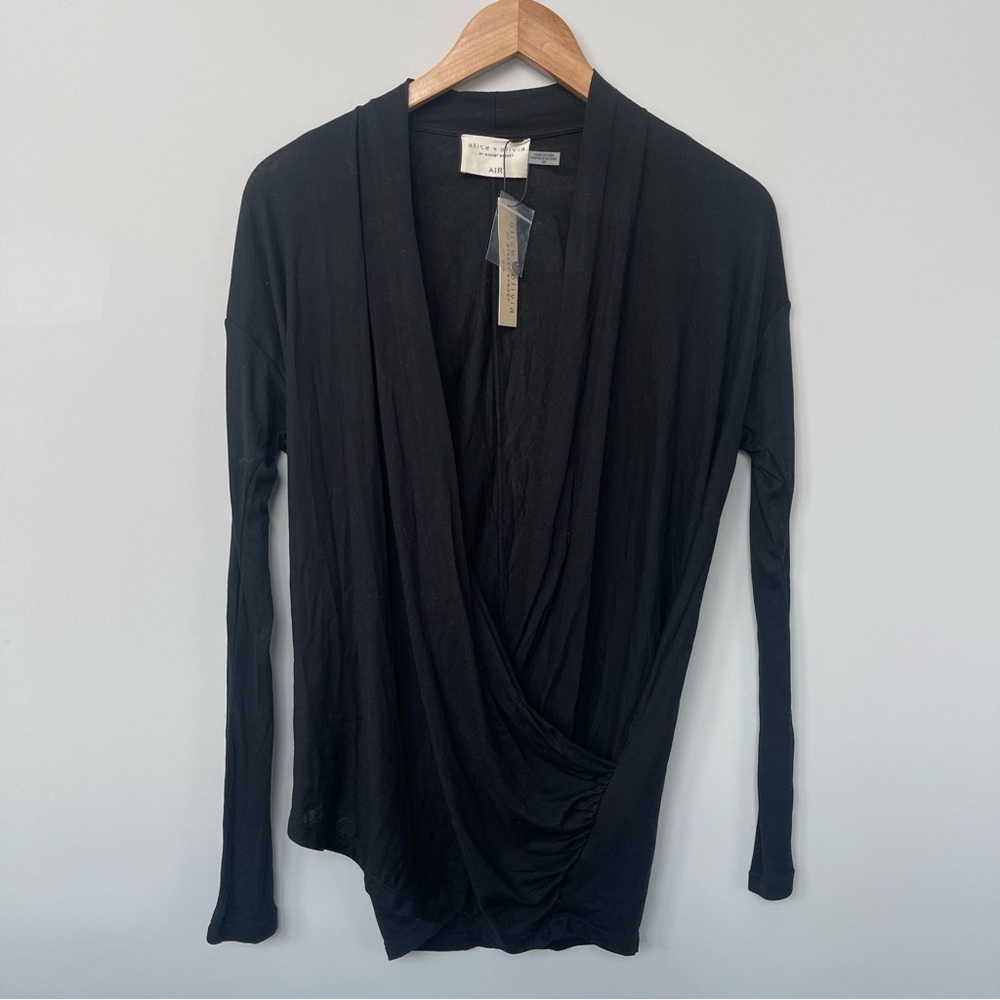 Alice + Olivia | Air Faux Wrap Top Black NWT Closet Staple - Picture 1 of 4